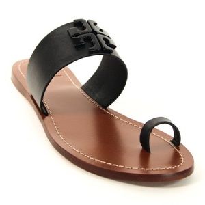 Tory Burch Black Toe Strap Lowell 2 Leather Sandal Size 10